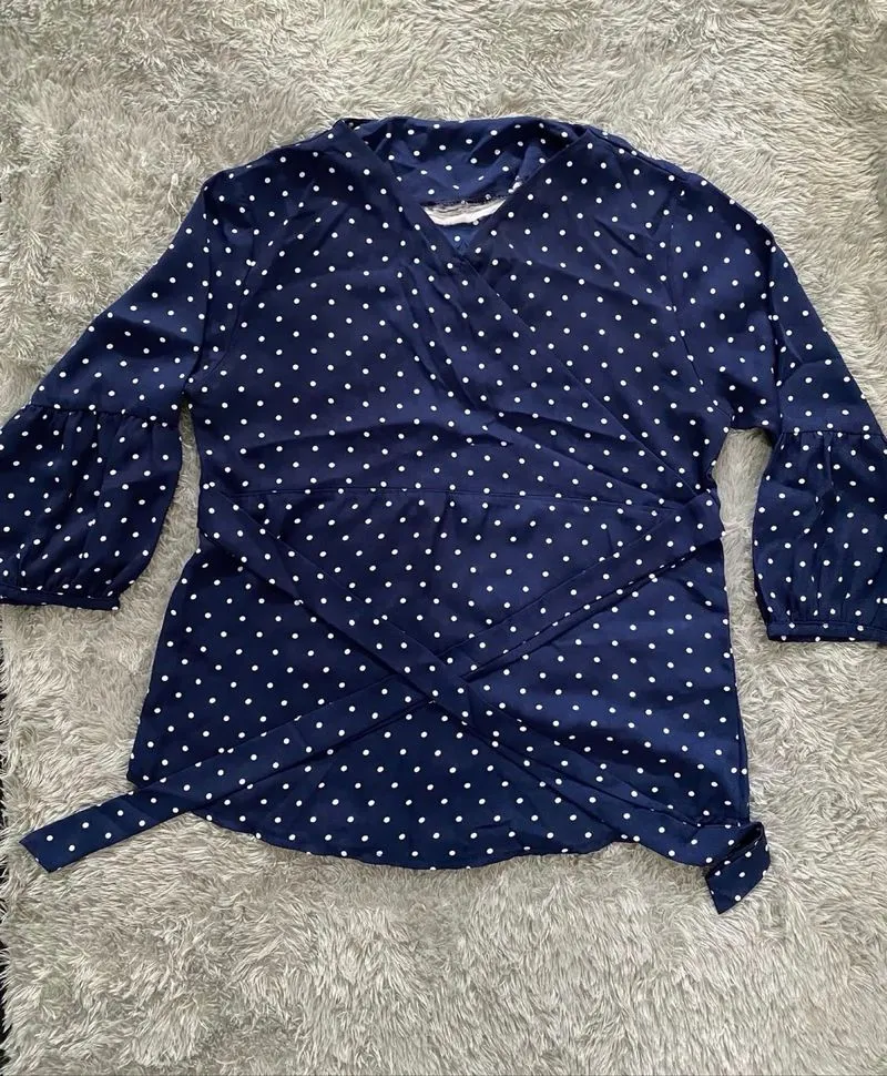 Blouse Polkadot Biru Putih